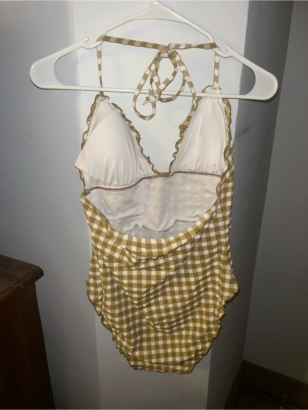 J. Crew Yellow and White Gingham Halter One-Piece Swimsuit